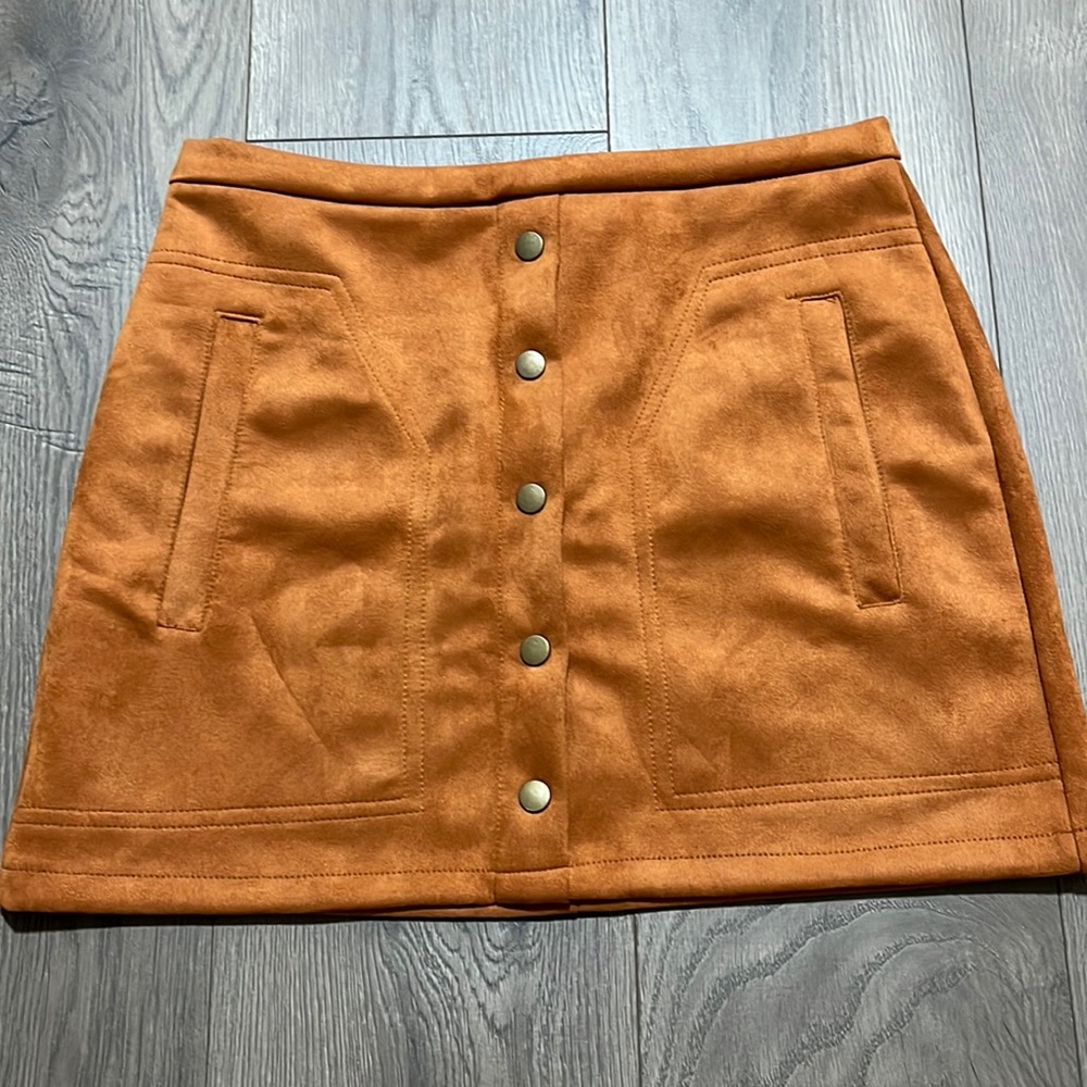 Meyeeka Women's Button Front Faux Suede High Waist A-line Mini Skirt w/ Pocket